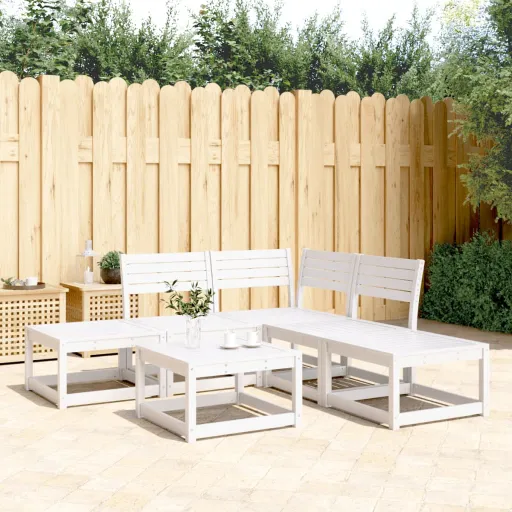 Conjunto de Sofás de Jardim Madeira Pinho Maciça Branco (5 pcs)