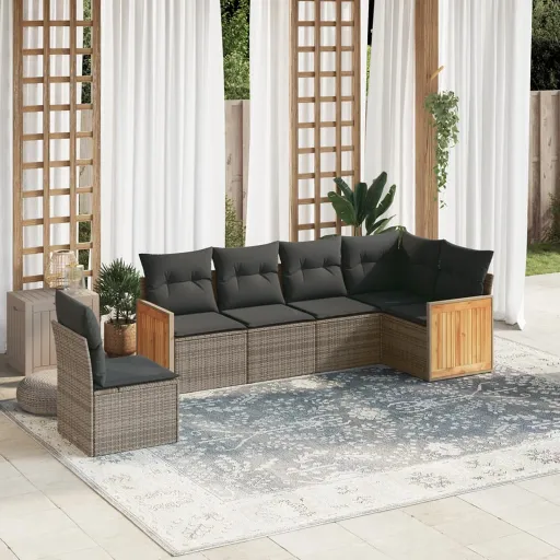 Conjunto Sofás de Jardim com Almofadões Vime Cinzento (6 pcs)
