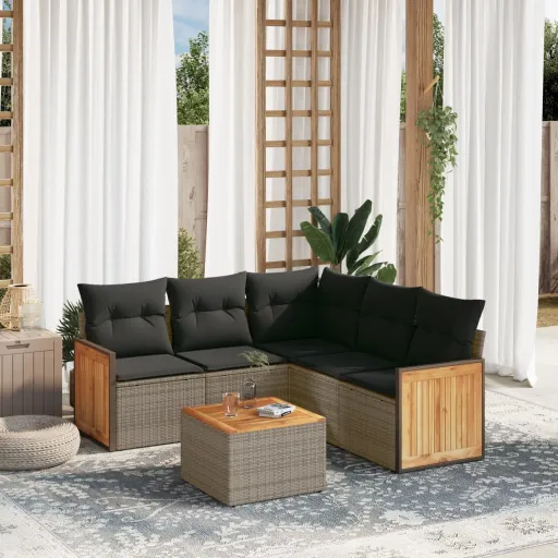 Conjunto Sofás de Jardim com Almofadões Vime Cinzento (6 pcs)