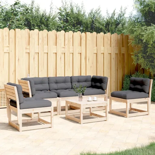 Conjunto de Sofás de Jardim com Almofadões Pinho Maciço (5 pcs)
