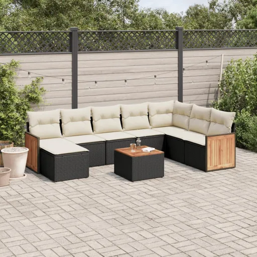 Conjunto de Sofás p/ Jardim c/ Almofadões Vime PE Preto (9 pcs)
