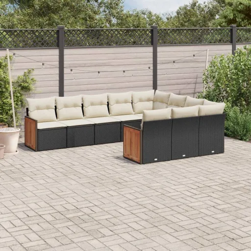 Conjunto Sofás de Jardim c/ Almofadões Vime PE Preto (10 pcs)