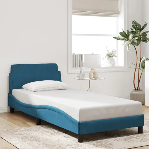 Estrutura de Cama com Cabeceira Dover 80x200 cm Veludo Azul