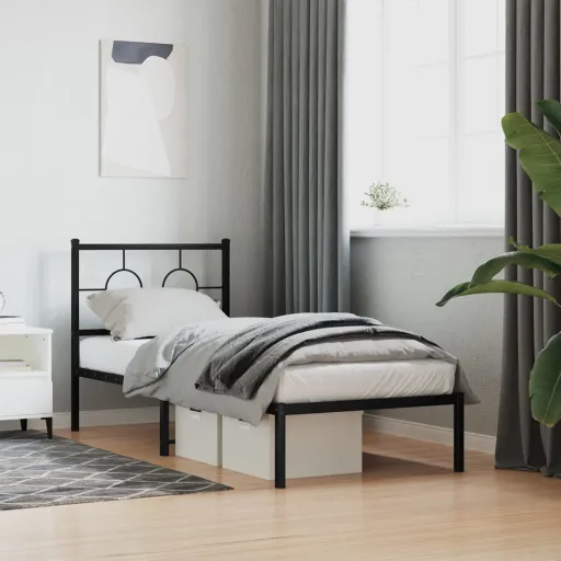 Estrutura de Cama com Cabeceira 80x200 cm Metal Preto