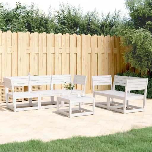 Conjunto de Sofás de Jardim Madeira Pinho Maciça Branco (5 pcs)