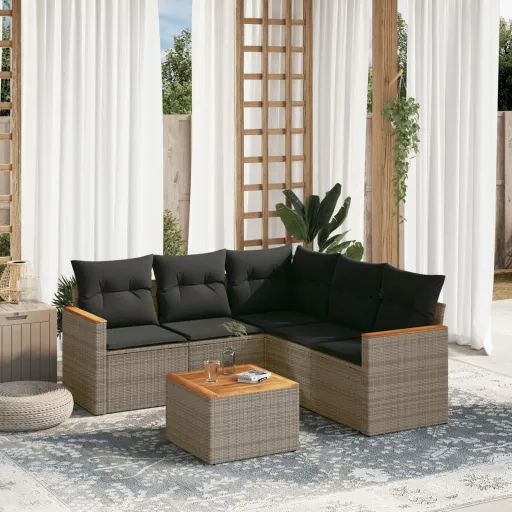 Conjunto Sofás de Jardim com Almofadões Vime Cinzento (6 pcs)