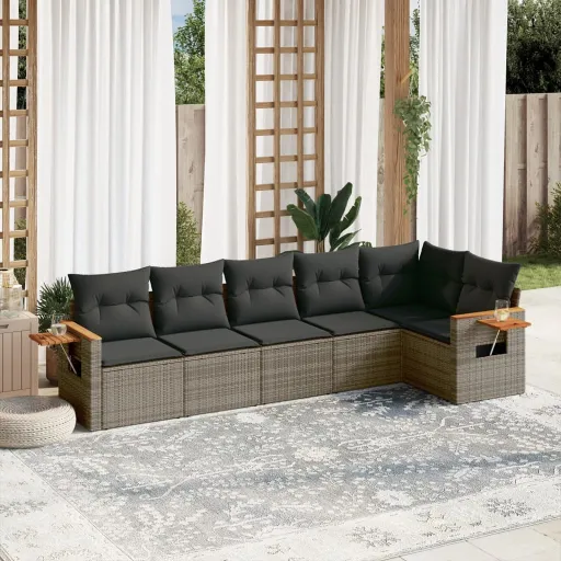 Conjunto Sofás de Jardim com Almofadões Vime Cinzento (6 pcs)