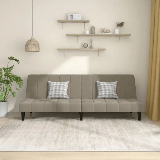 Sofá-Cama de 2 Lugares Veludo Cinzento-Claro