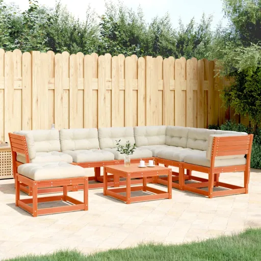 Conj. Lounge Jardim + Almofadões Pinho Maciço Castanho-Mel (7 pcs)