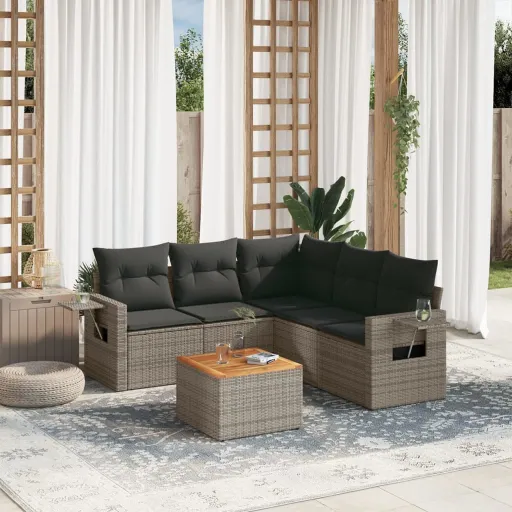 Conjunto Sofás de Jardim com Almofadões Vime Cinzento (6 pcs)