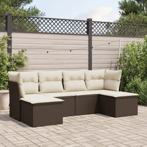 Conjunto de Sofás Jardim c/ Almofadões Vime PE Castanho (6 pcs)