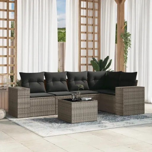 Conjunto Sofás de Jardim com Almofadões Vime Cinzento (6 pcs)