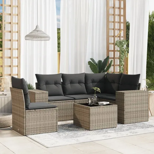 Conjunto Sofás de Jardim com Almofadões Vime Cinzento (6 pcs)