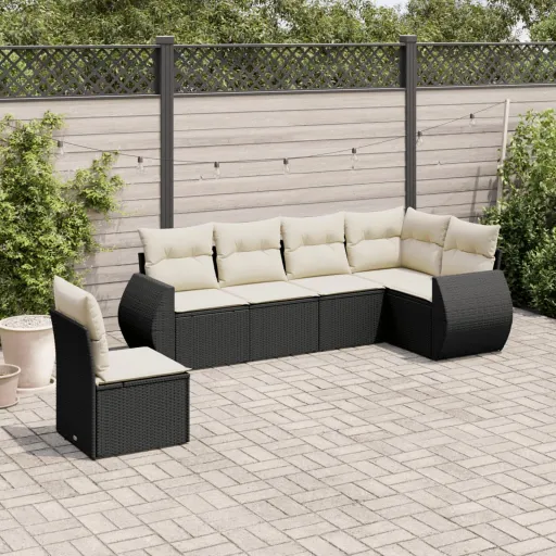 Conjunto Sofás de Jardim c/ Almofadões Vime PE Preto (6 pcs)