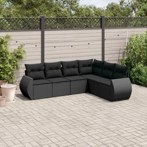 Conjunto Sofás de Jardim c/ Almofadões Vime PE Preto (6 pcs)