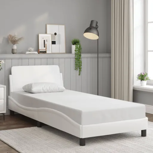 Estrutura de Cama Dover 90x200 cm Couro Artificial Branco