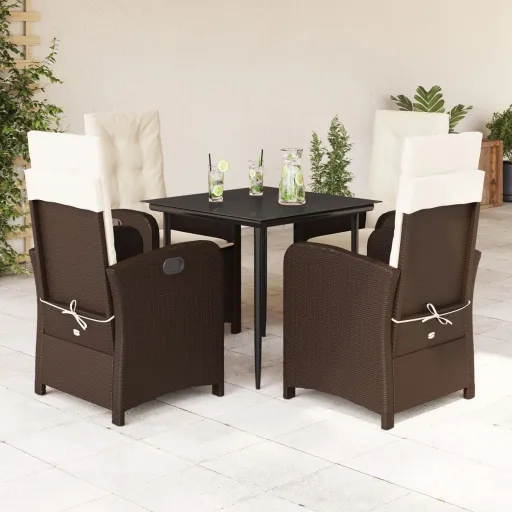 Conjunto Jantar p/ Jardim c/ Almofadões Vime PE Castanho (5 pcs)