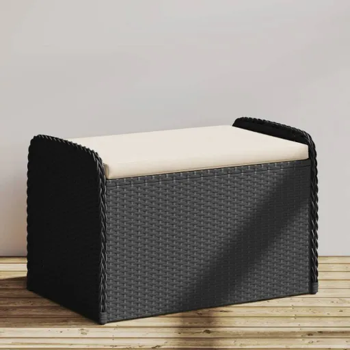 Banco de Arrumação com Almofadão 80x51x52 cm Vime PE Preto