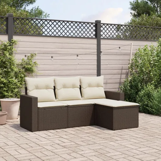 Conjunto Sofás de Jardim c/ Almofadões Vime PE Castanho (4 pcs)