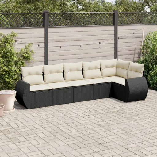 Conjunto Sofás de Jardim c/ Almofadões Vime PE Preto (6 pcs)