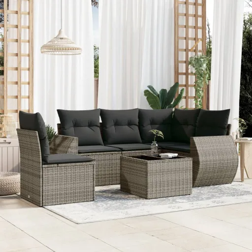 Conjunto Sofás de Jardim com Almofadões Vime Cinzento (6 pcs)
