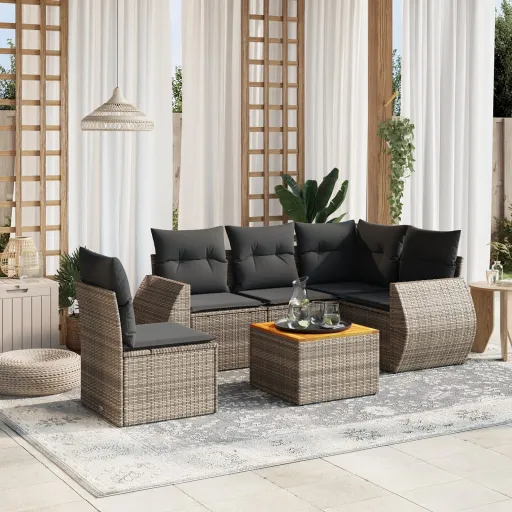 Conjunto Sofás de Jardim com Almofadões Vime Cinzento (6 pcs)