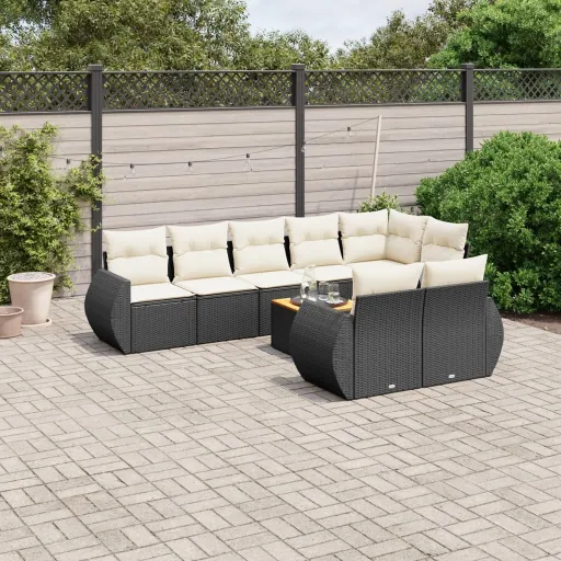 Conjunto de Sofás p/ Jardim c/ Almofadões Vime PE Preto (9 pcs)