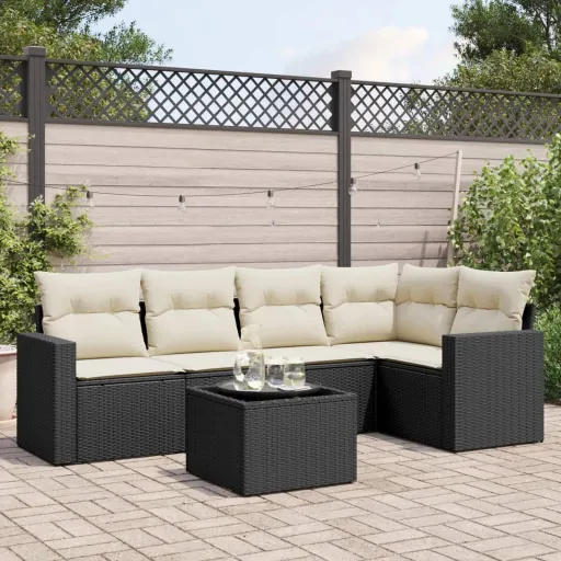 Conjunto Sofás de Jardim c/ Almofadões Vime PE Preto (6 pcs)