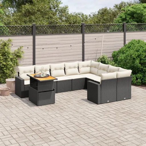 Conjunto Sofás de Jardim c/ Almofadões Vime PE Preto (10 pcs)