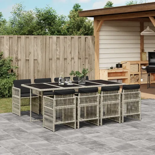 Conjunto de Jantar p/ Jardim c/ Almofadões Cinzento Claro (9 pcs)