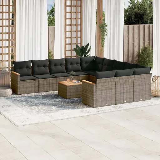 Conjunto de Sofás Jardim c/ Almofadões Vime PE Cinzento (12 pcs)