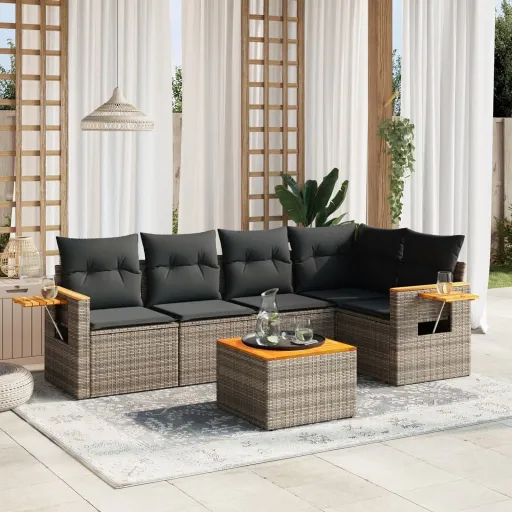 Conjunto Sofás de Jardim com Almofadões Vime Cinzento (6 pcs)