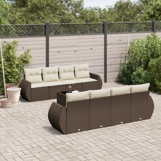 Conjunto Sofás p/ Jardim c/ Almofadões Vime PE Castanho (9 pcs)