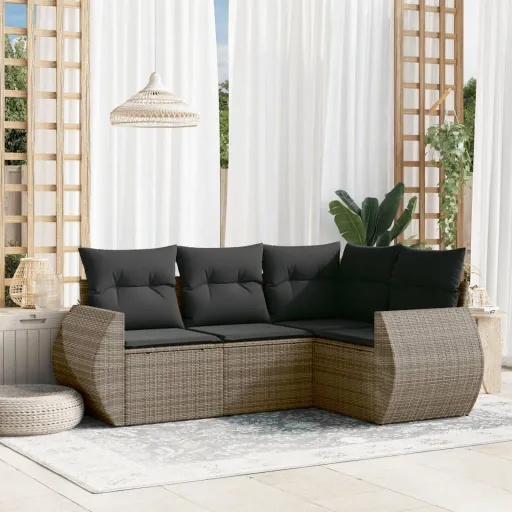 Conjunto Sofás de Jardim c/ Almofadões Vime PE Cinzento (4 pcs)
