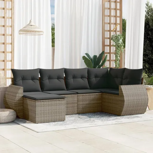 Conjunto Sofás de Jardim com Almofadões Vime Cinzento (6 pcs)