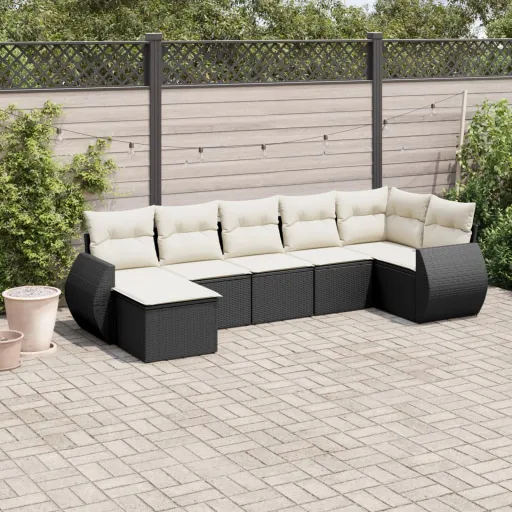 Conjunto Sofás de Jardim com Almofadões Vime PE Preto (8 pcs)