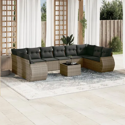 Conjunto Sofás de Jardim c/ Almofadões Vime PE Cinzento (11 pcs)