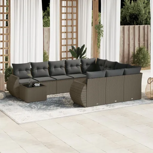Conjunto Sofás de Jardim c/ Almofadões Vime PE Cinzento (11 pcs)