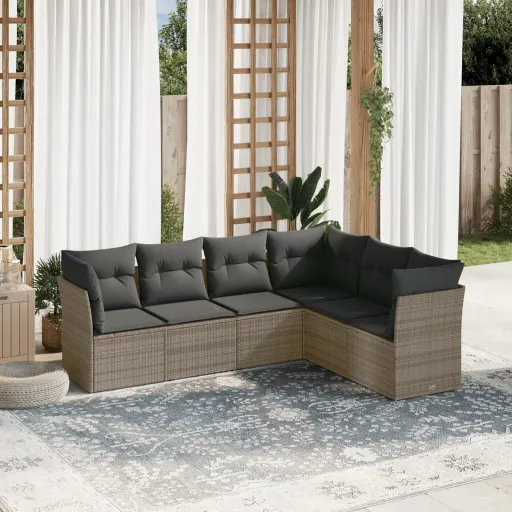 Conjunto Sofás de Jardim com Almofadões Vime Cinzento (6 pcs)