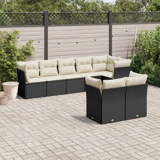 Conjunto Sofás de Jardim com Almofadões Vime PE Preto (8 pcs)