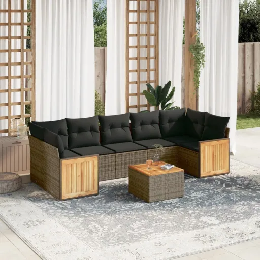 Conjunto Sofás de Jardim c/ Almofadões Vime PE Cinzento (8 pcs)