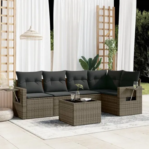 Conjunto Sofás de Jardim com Almofadões Vime Cinzento (6 pcs)