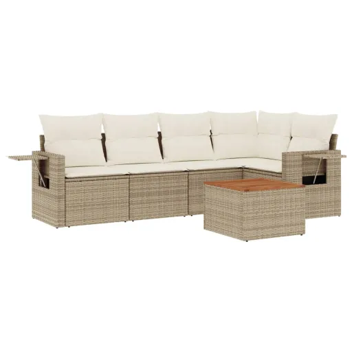 Conjunto de Sofás p/ Jardim com Almofadões Vime PE Bege (6 pcs)