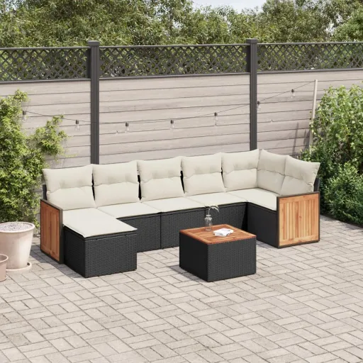Conjunto Sofás de Jardim com Almofadões Vime PE Preto (8 pcs)