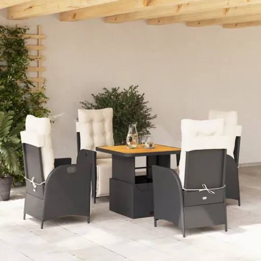 Conjunto de Jantar p/ Jardim c/ Almofadões Vime PE Preto (5 pcs)