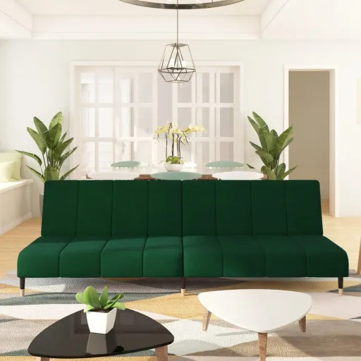 Sofá-Cama de 2 Lugares Veludo Verde-Escuro