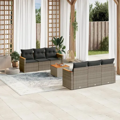 Conjunto Sofás p/ Jardim c/ Almofadões Vime PE Cinzento (7 pcs)