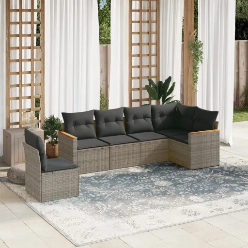 Conjunto Sofás de Jardim com Almofadões Vime Cinzento (6 pcs)