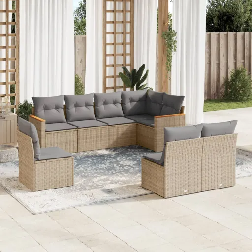 Conj. Sofás Jardim c/ Almofadões Vime PE Bege Misturado (8 pcs)
