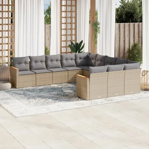 Conj. Sofás Jardim c/ Almofadões Vime PE Bege Misturado (11 pcs)